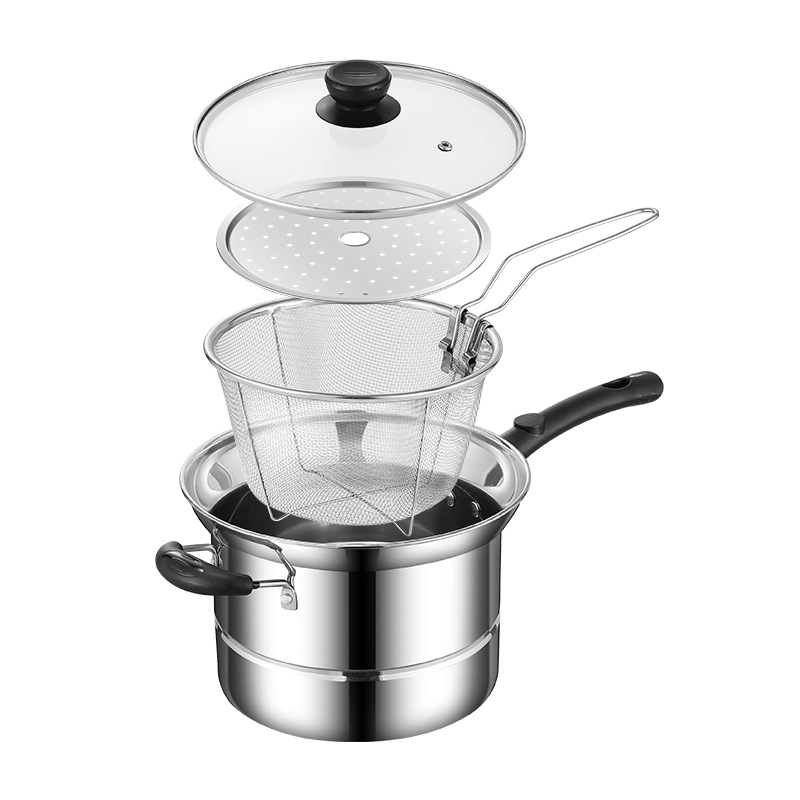 Amazon Cross-border Stainless Steel Fryer Household Multifunctional Soup Pot Steaming and Boiling Noodles Pot Gift Wholesale
