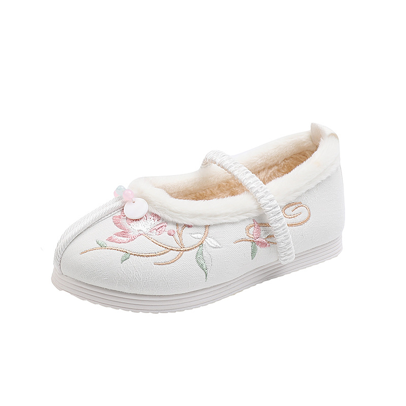 Winter Hanfu shoes Children's cotton shoes old Beijing cloth shoes fleece-lined embroidered shoes Chinese style embroidered non-slip soft bottom girls' shoes