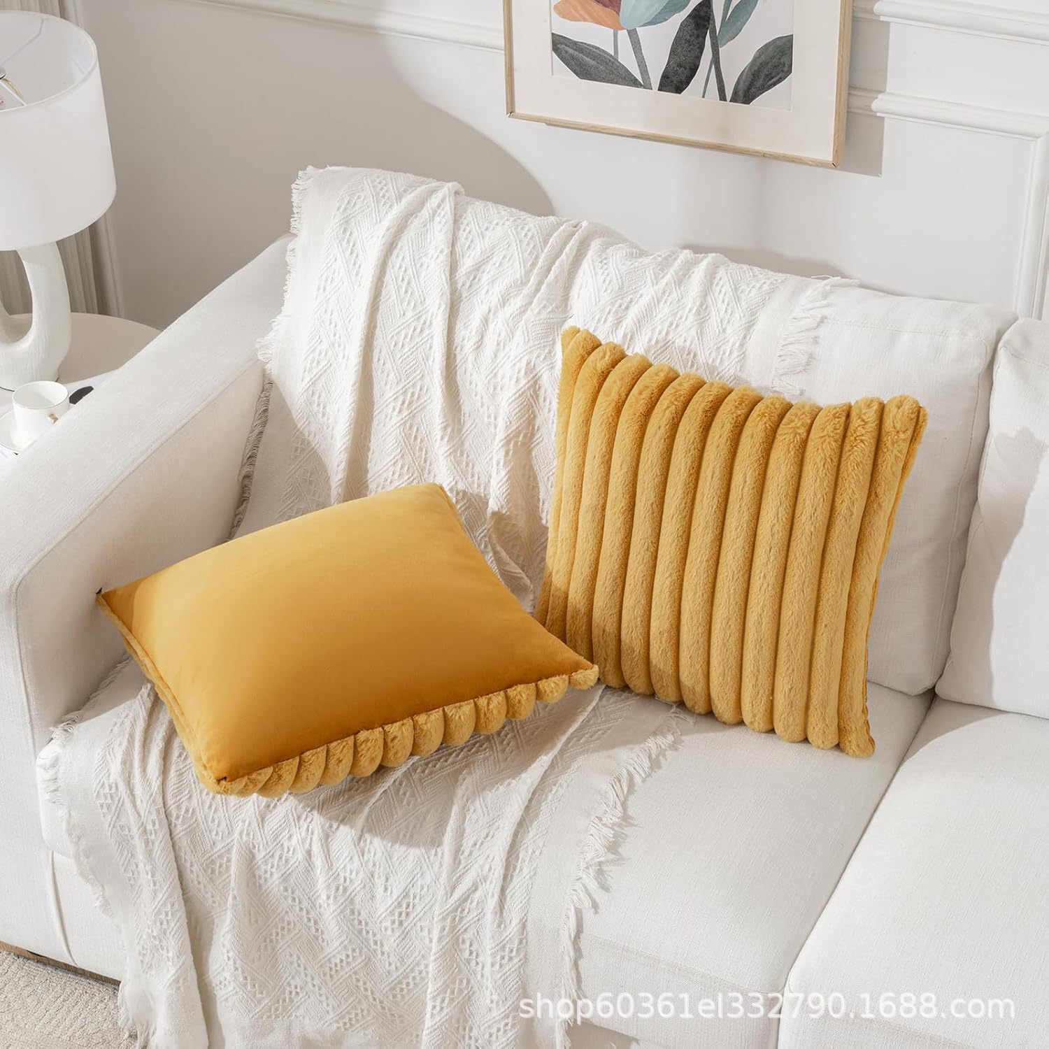 Rabbit Fur Pillowcase Striped Plush Nordic Style Sofa Cushion Ins Style Home Striped Decorative Rabbit Fur Pillowcase