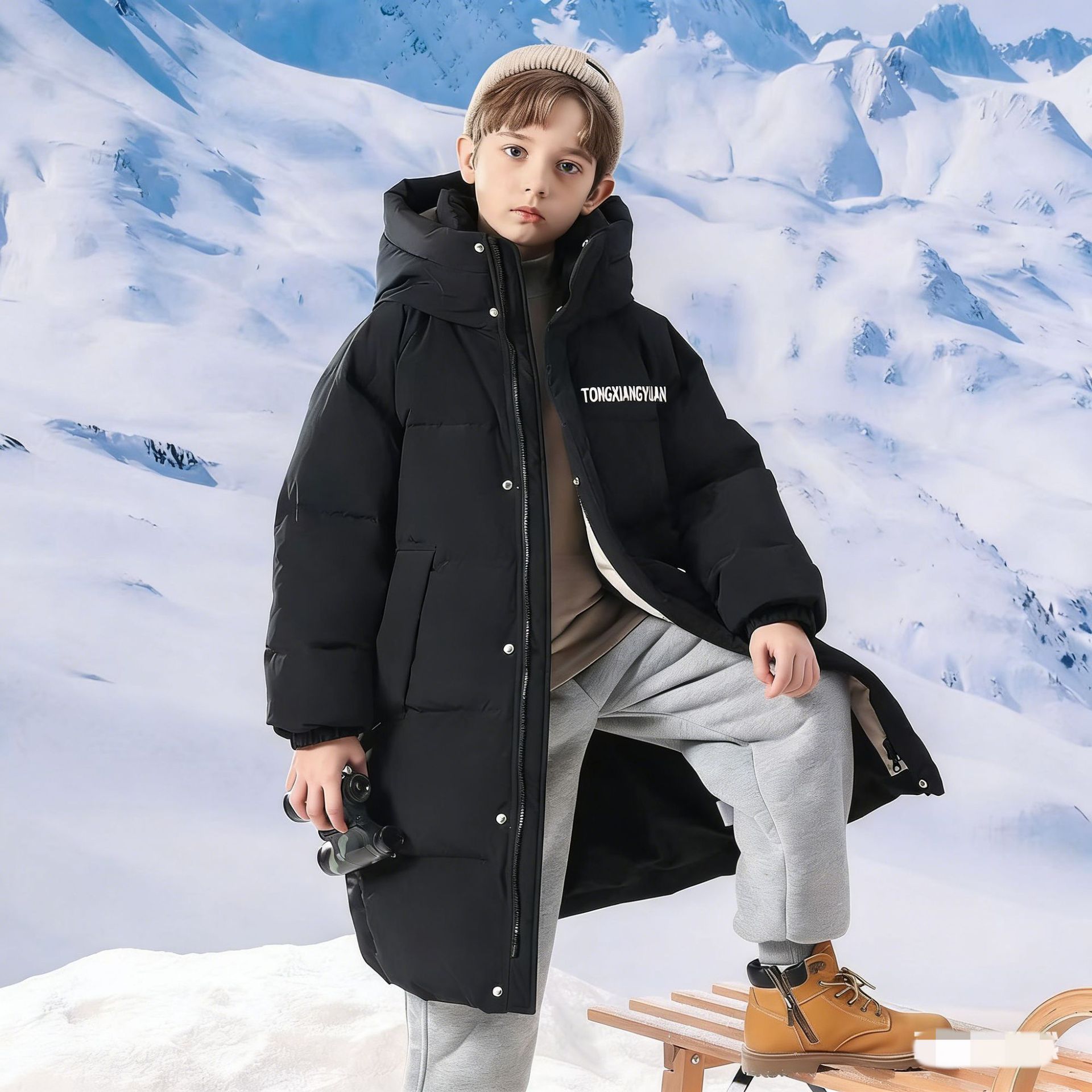 Детская зимняя куртка средней длины 2025 года, детская куртка из пуховика Xiangyuan, утолщенная куртка с капюшоном