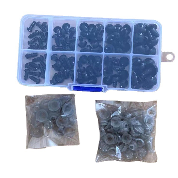 Cross-Border 100-Piece Boxed Simulated Black Eyeball Toy Screw Eyes Animal Doll Eye Accessories