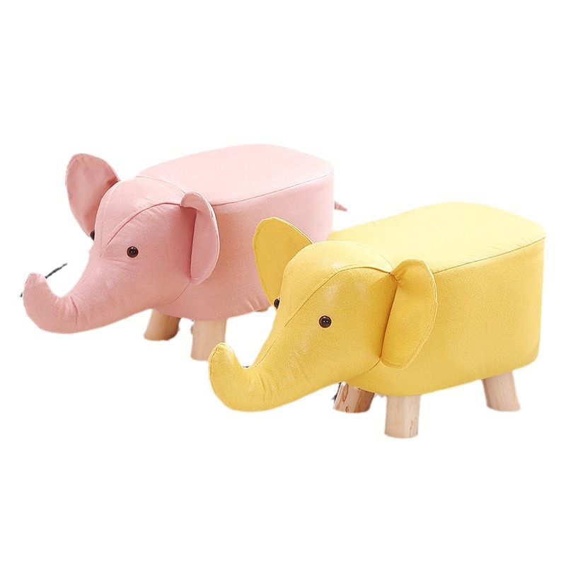 Small Stool Household Children's Stool Cartoon Elephant Stool Internet Popular Solid Wood Fabric Low Stool Animal Stool Door Shoe Changing Stool