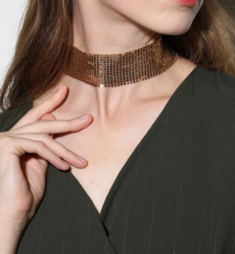 European and American Cross-Border Jewelry Design Punk Sexy Choker Clavicle Chain Exaggerated Metal Sequin Necklace Necklace