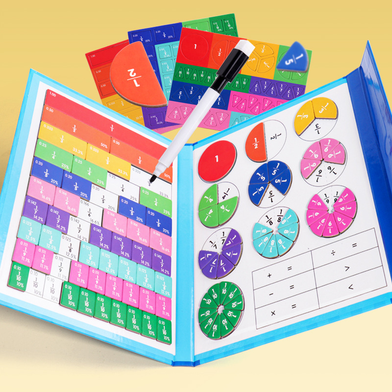 Magnetic fraction disk demonstrator numerator denominator cognitive addition and subtraction third grade primary school mathematics teaching aids toys