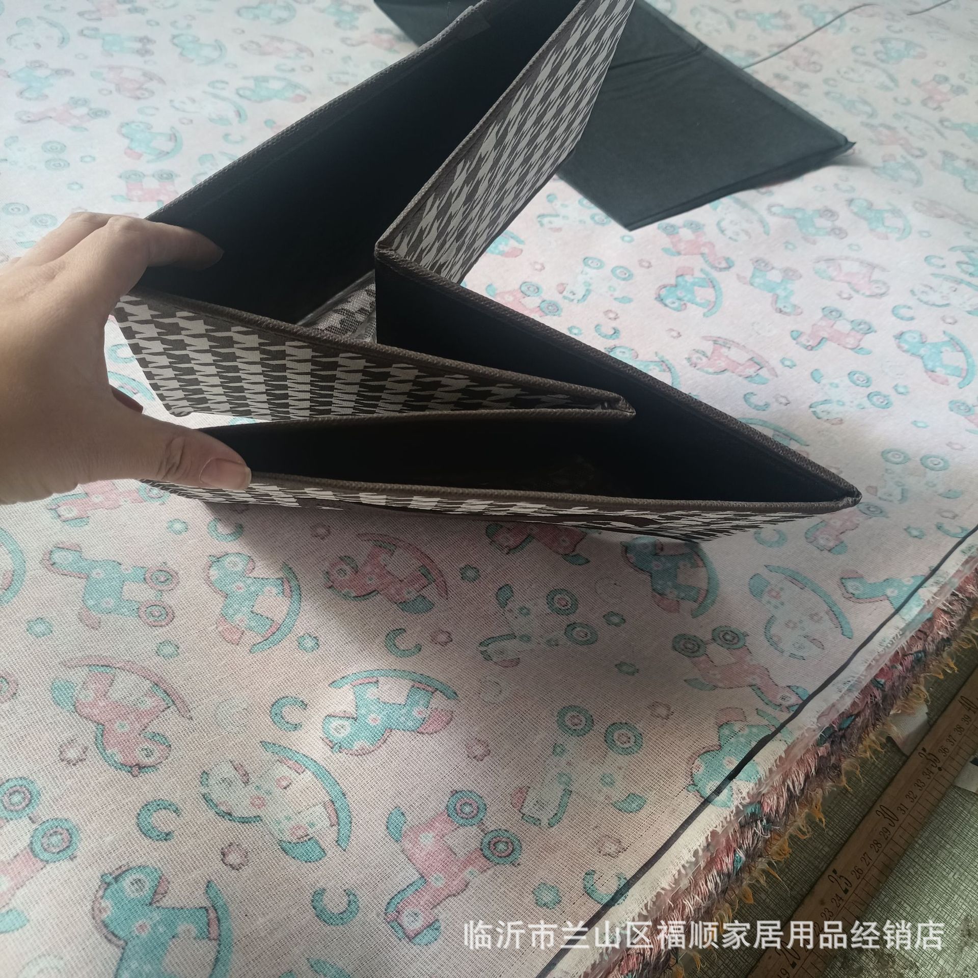 Houndstooth steel rack storage box household clothing storage box fabric folding storage box clothes storage basket wholesale