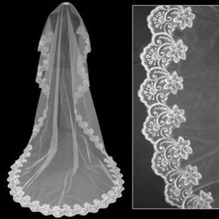 Wholesale Bridal Veil 1.5m Single Layer Lace Computer Embroidery Wedding Veil White Red Champagne