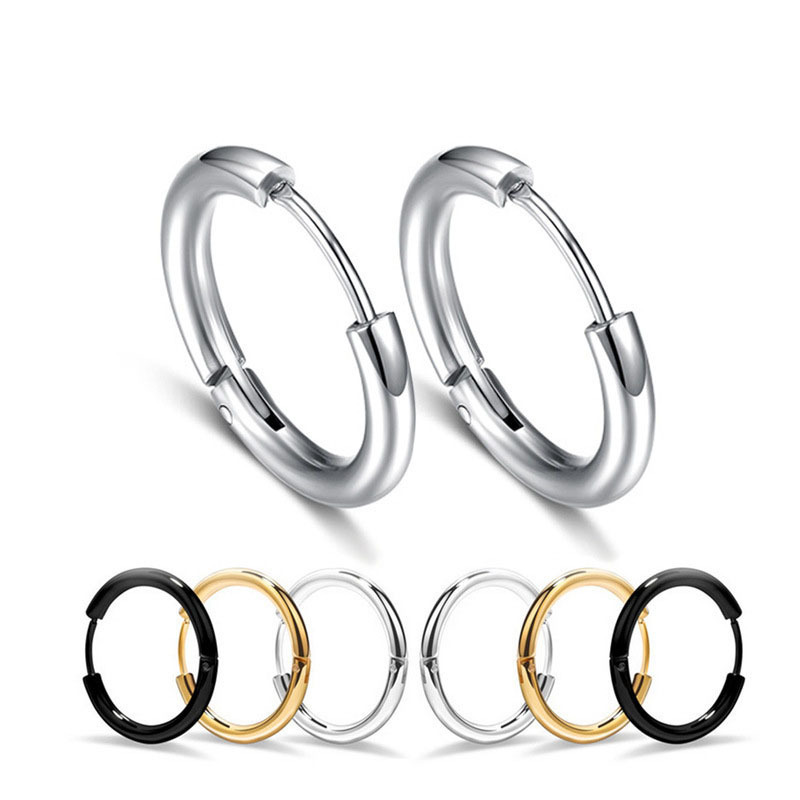 Cross-Border High-Quality Titanium Steel Hoop Earrings, Non-Fading, Simple and Elegant, Round Stainless Steel Jewelry Wholesale Piercing