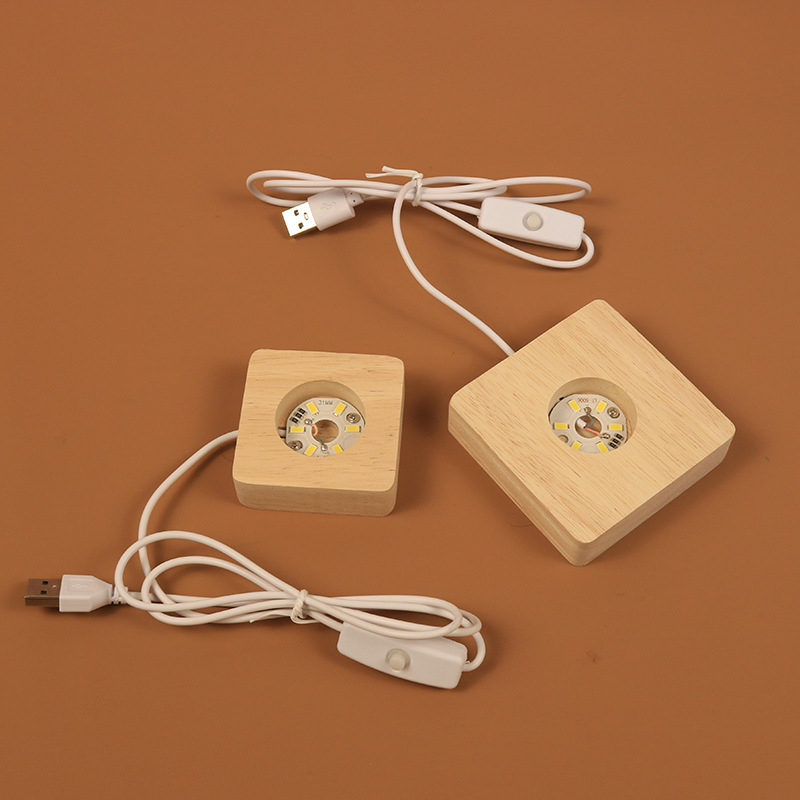 Creative led solid wood luminous round square wooden base USB plug-in charging touch remote control crystal ball socket