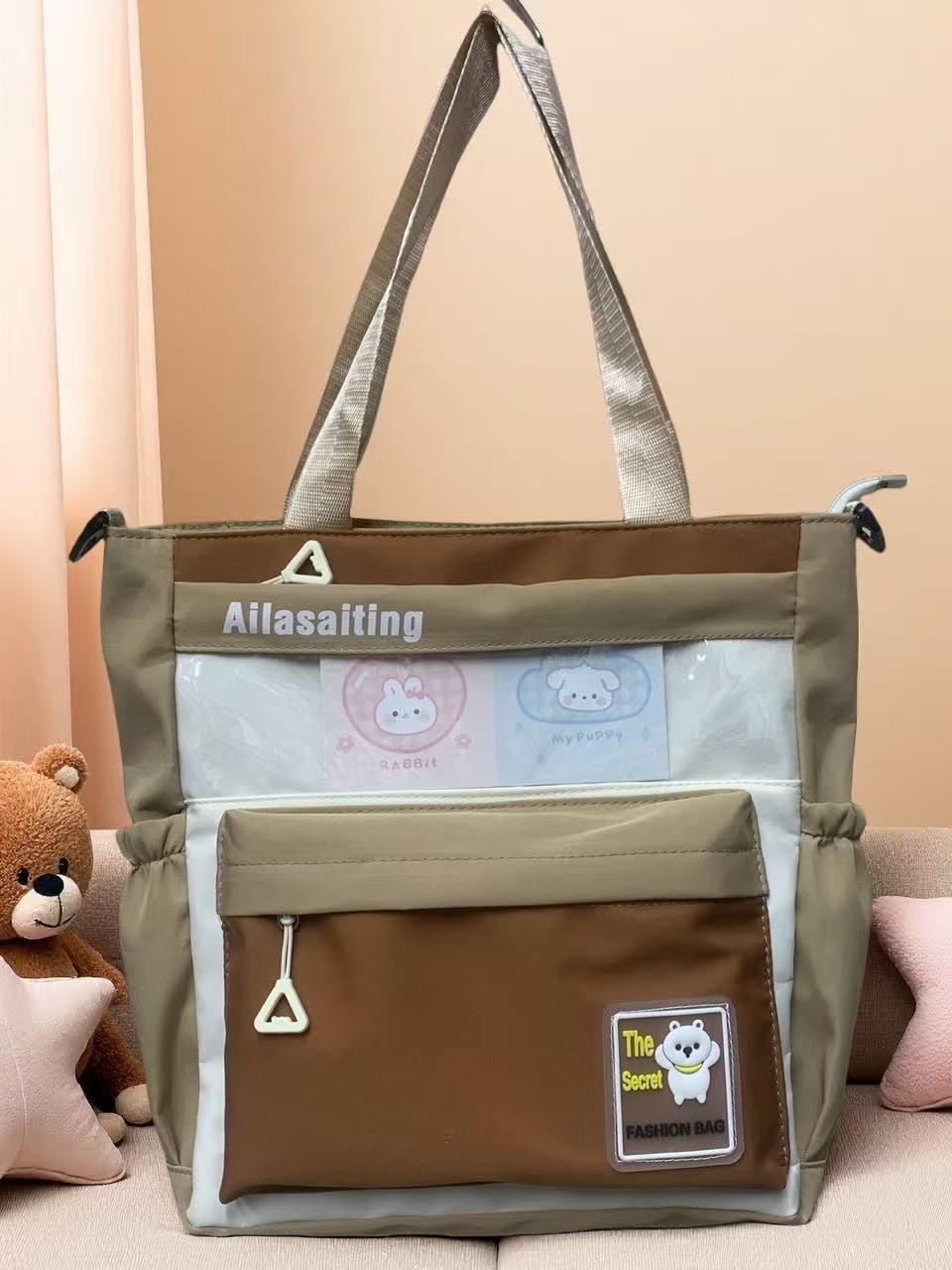 Large-Capacity Contrast Color Shoulder Bag for Primary and Secondary School Students, Interest Class Canvas Art Bag, Children's Waterproof Crossbody Bag