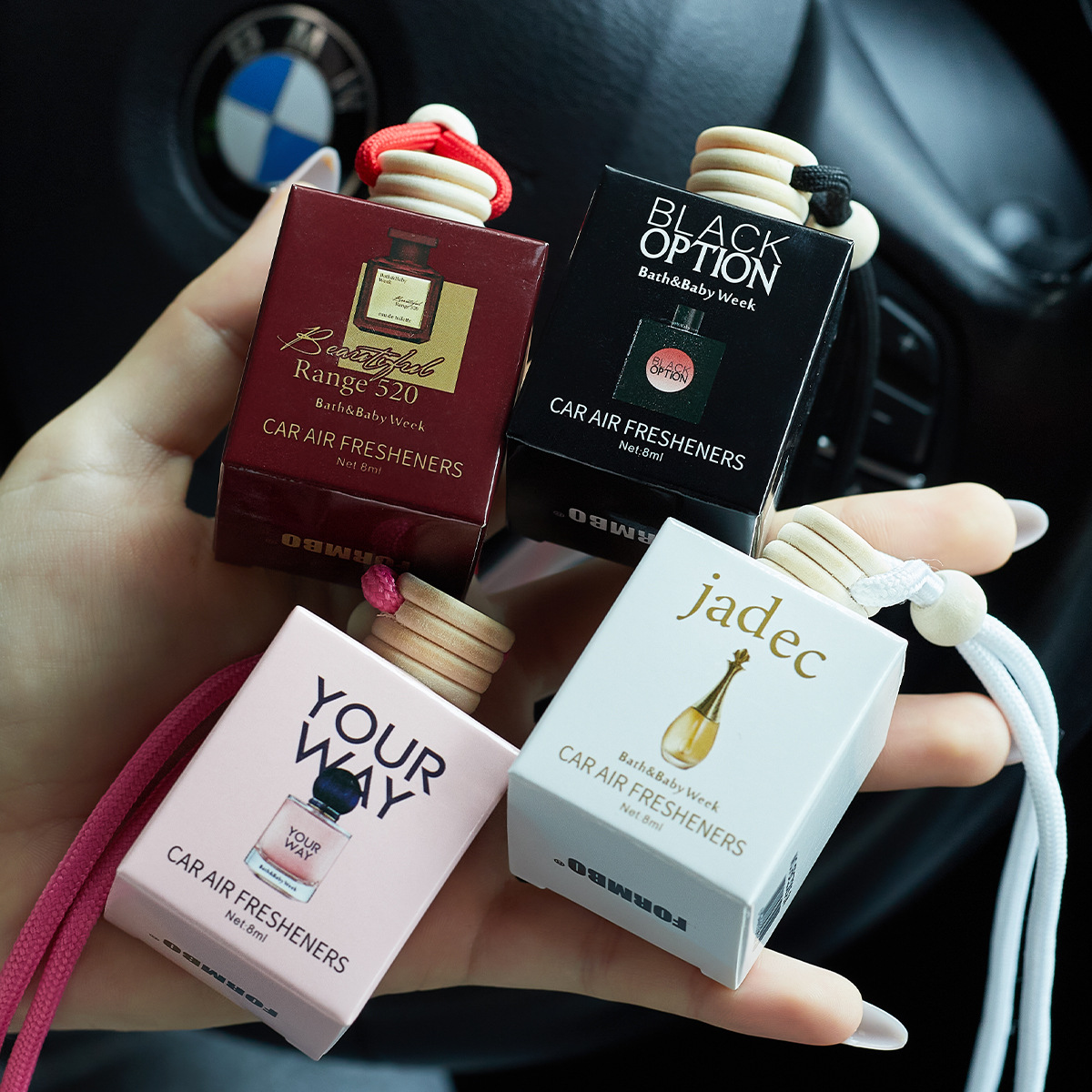 Cross-Border Formbo Car Perfume (English Version) Long-Lasting Fragrance Lanyard Car Aromatherapy Jewelry Fresh Air