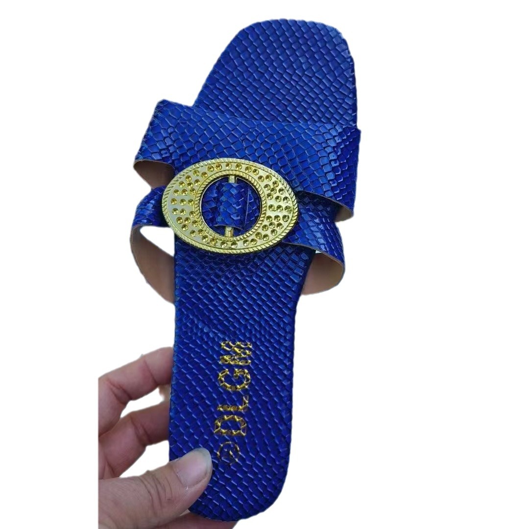 European and American cross-border Slippers with Diamond Plus size bow women's solid color flat sandals Slippers lazy Slippers