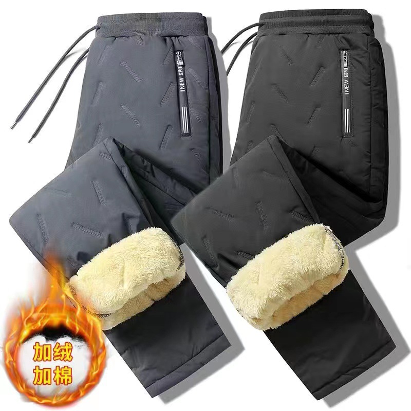 Зимние брюки с флисовой подкладкой, утолщенные, теплые, с двойной молнией, эластичные, длинные брюки для мужчин