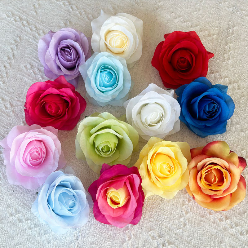 Round Rose Multi-Color Silk Rose Head High Quality Hotel Banquet Hall Decoration Fake Flower Manufacturer Direct Sales Artificial Flower Material