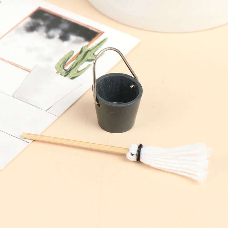 Миниатюрная модель домика для кукол, реквизит для сцены, ведро и швабра в комплекте