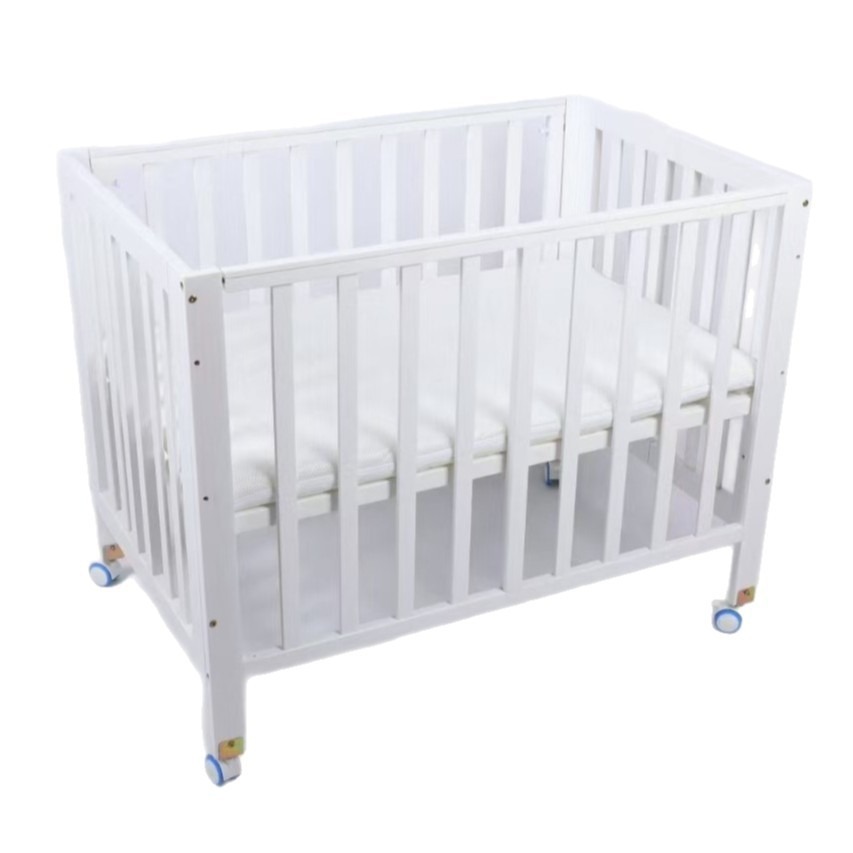 [Customized] Size Can Be Customized, White Solid Wood, No Installation Required, Easy to Store, Foldable Baby Crib, Baby Rocking Bed