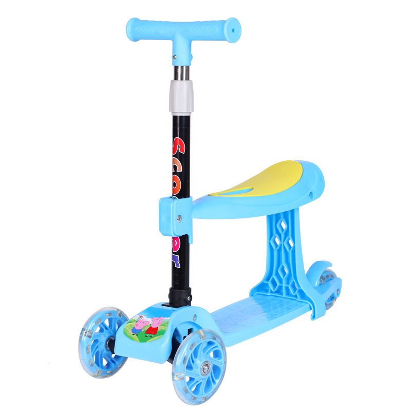Children's three-in-one scooter can sit and ride one-key folding scooter single board meter-high car can lift 2-8 years old