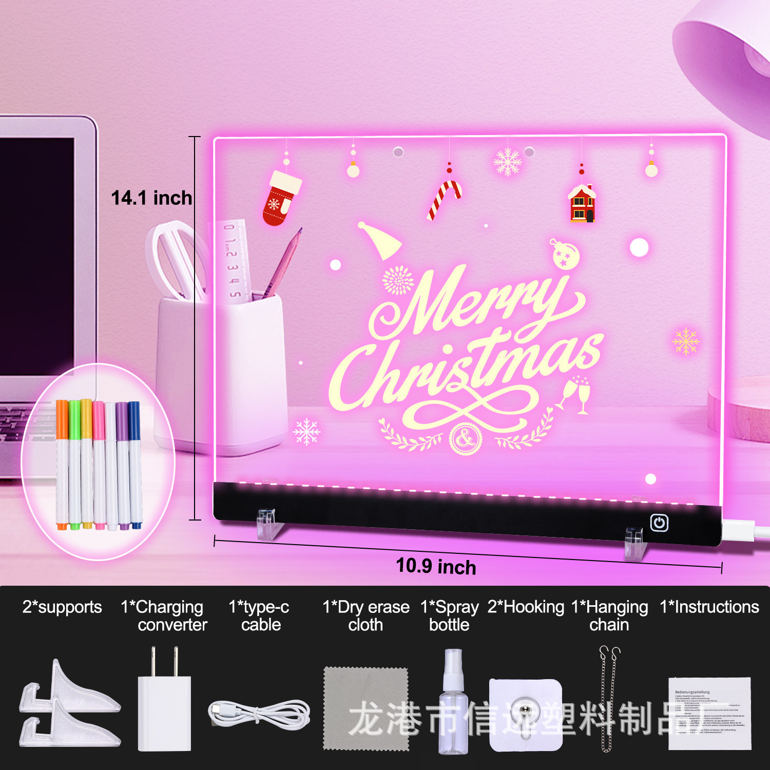 Cross-Border Rgb Transparent Acrylic Fluorescent Board Led Light Board Luminous Writing Message Board Billboard Erasable Drawing Board