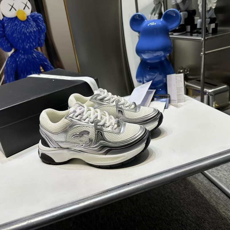 Tweed Style Silver Horn King Sports Shoes for Women 2024 New Mesh Easiest for Match Low-Top Casual Shoes Thick-Soled Dad Shoes for Women