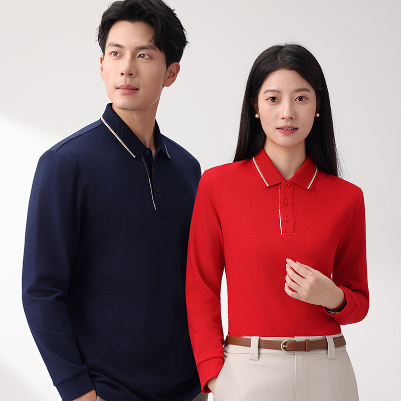 Long-Sleeved Polo Shirt Custom Thick 260g Lapel Work Clothes T-Shirt Group Activity Clothes Custom Logo Embroider