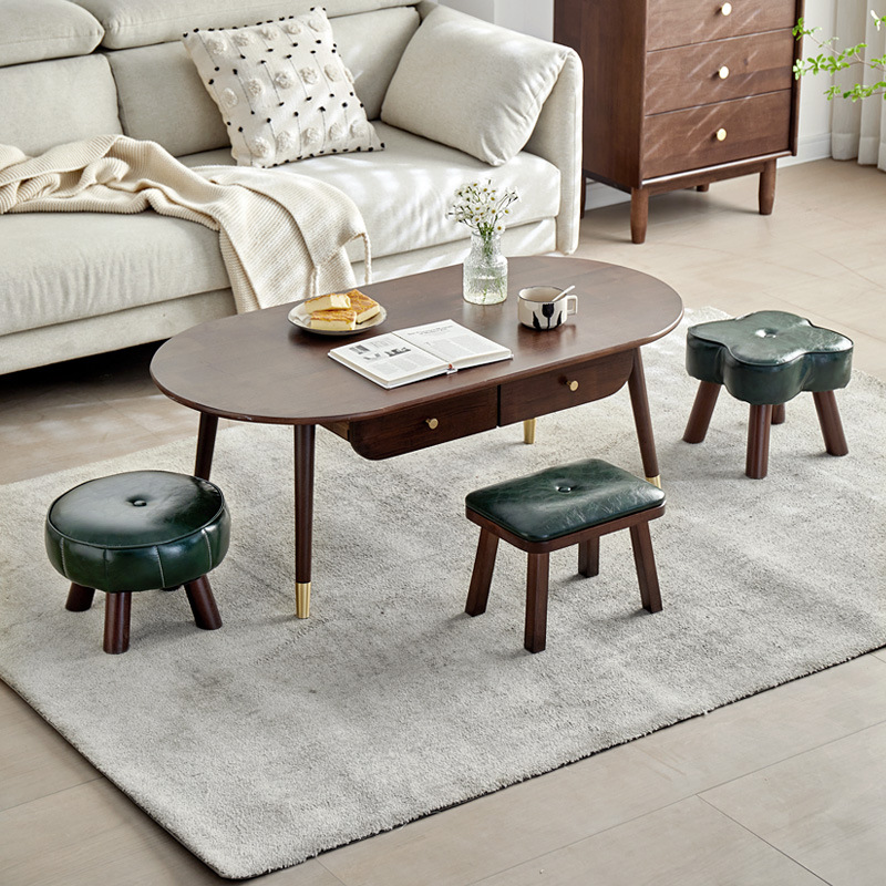 Stool Household Low Stool Living Room Sofa Stool Solid Wood Bench Door Shoe Changing Stool Creative Soft Bag Sitting Stool Simple Leather Stool