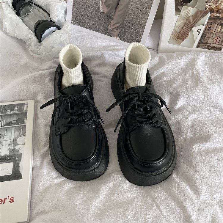 Rockabilly Retro British Style Women's Leather Shoes Spring and Autumn 2024 New Versatile Forest Style Thick-Soled Height-Increasing Flats