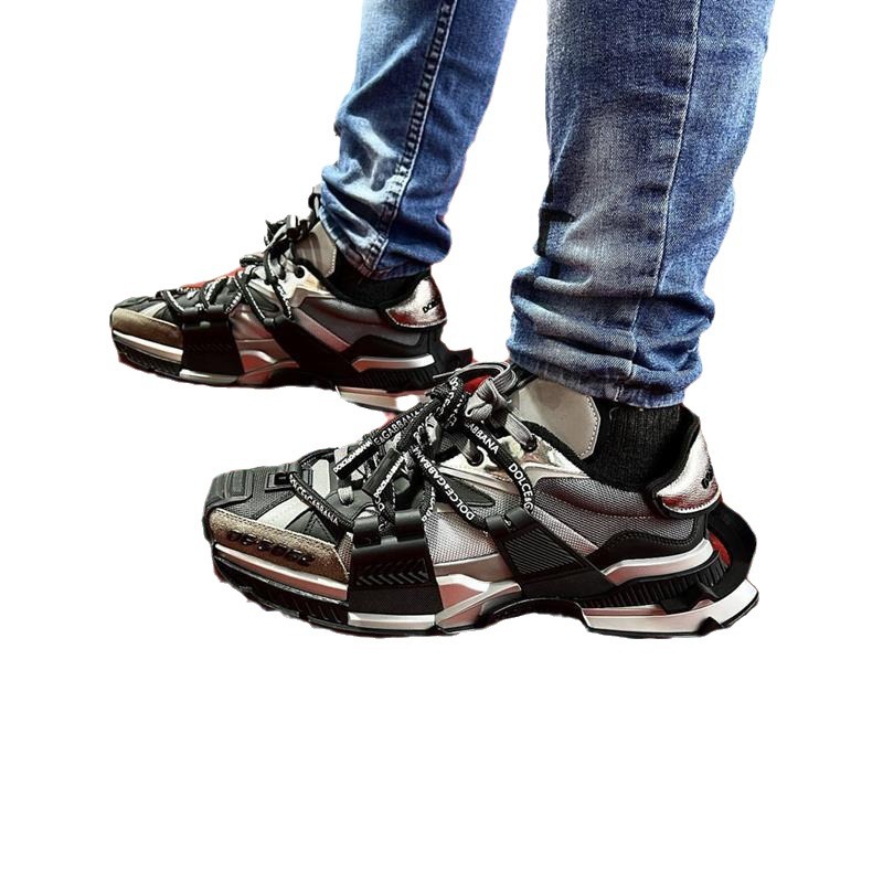 [Gao Ding] avant-garde versatile fashion fabric full cowhide material stitching Paris DG daddy shoes thick bottom sneaker