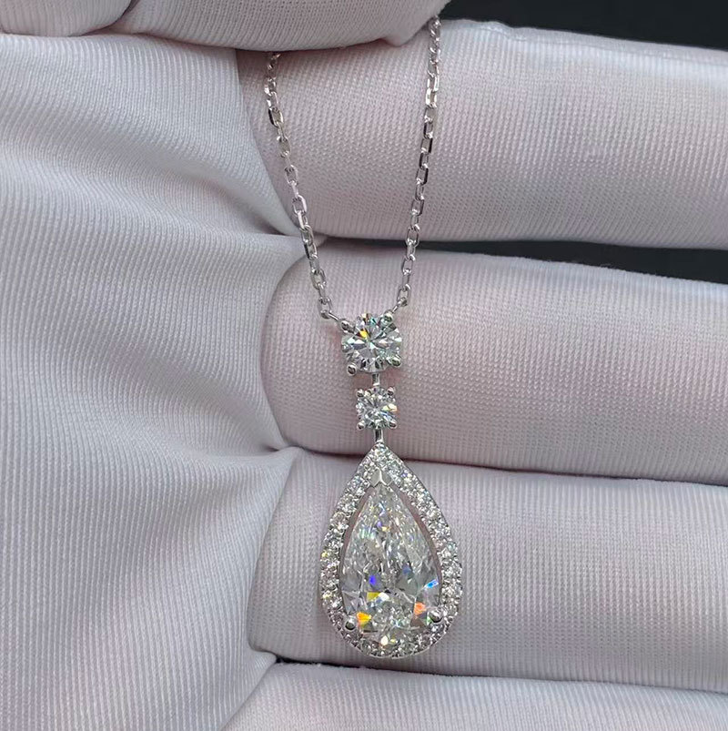 Platinum Pt950 Necklace 3 Carat Laboratory-Grown Diamond Water Drop Necklace Accessible Luxury Fashion Clavicle Pendant Necklace