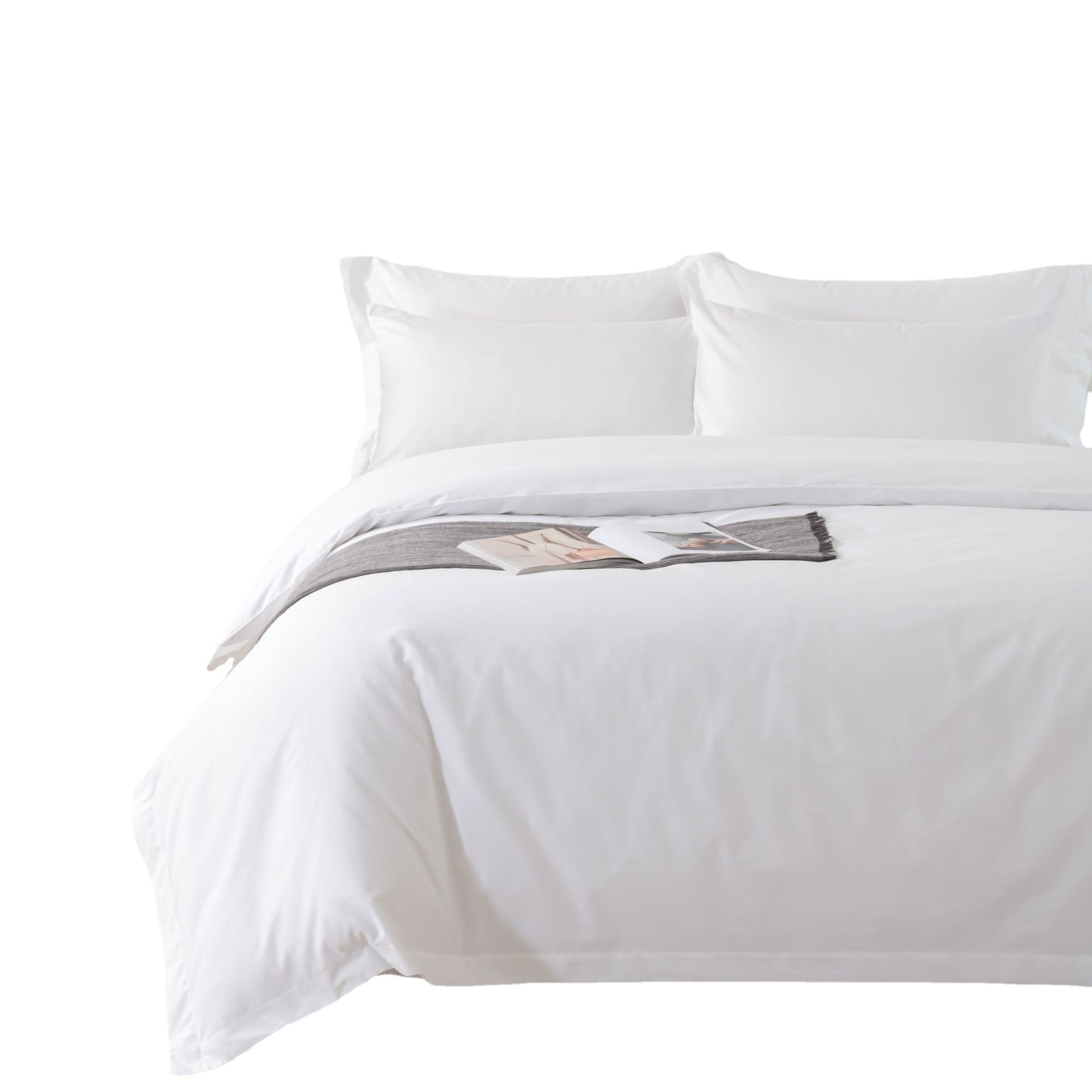 Hotel linen four-piece set 80 cotton satin kit white bed sheets five-star hotel bed linen