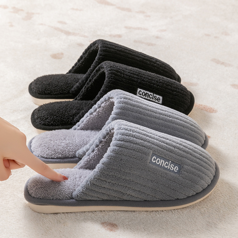 Cixi Cotton Slippers Spring and Autumn and Winter Men's Home Indoor Non-slip Home Warm Couple Winter Fur Plush Women