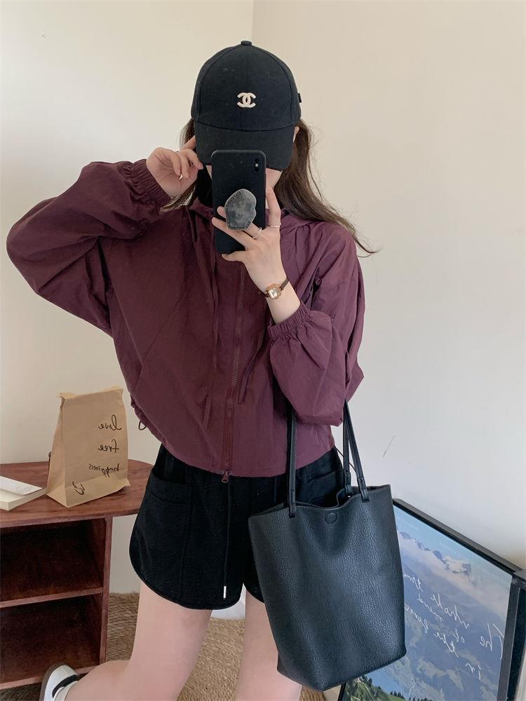 Korean-style Short Sunscreen Coat Women's 2025 Summer Thin High-end All-match Drawstring Casual Jacket Trendy Top