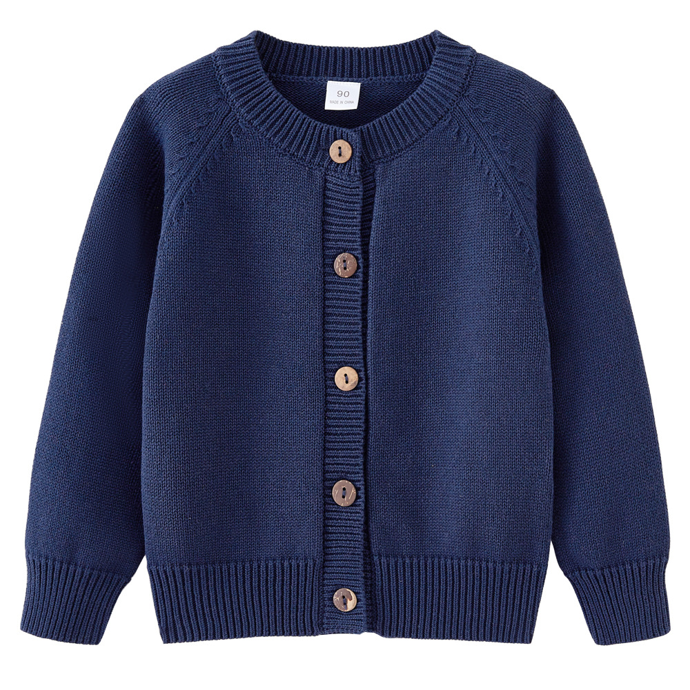 2025 Spring and Autumn Children's Wear Round Neck Solid Color Children's Knitted Cardigan All-match Cotton Throat Sweater Long Sleeve Jacket for Boys and Girls