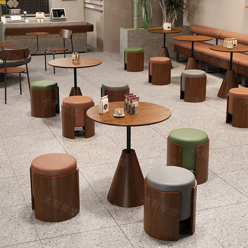 Cafe Milk Tea Shop Table and Chair Combination Wabi-Sabi Style Burger Dessert Shop Bakery Shop Tavern Small Round Table and Chairs