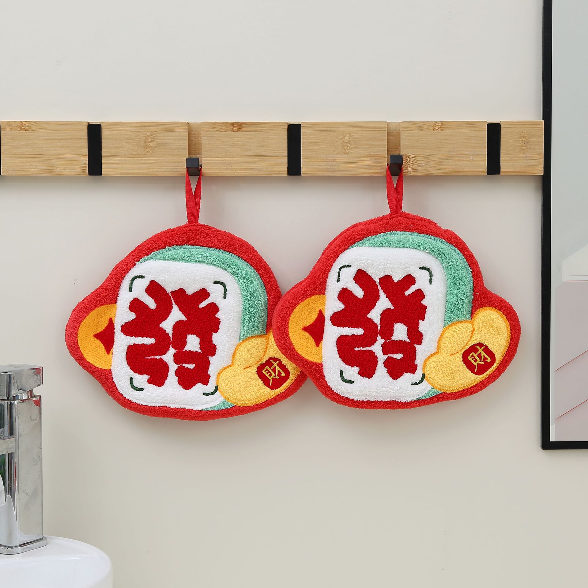 New Year's Hand Towel, Pony-Shaped Hanging Type, Super Absorbent, Cute Cartoon Hand Towel for Kitchen and Bathroom, Thickened Cleaning Cloth