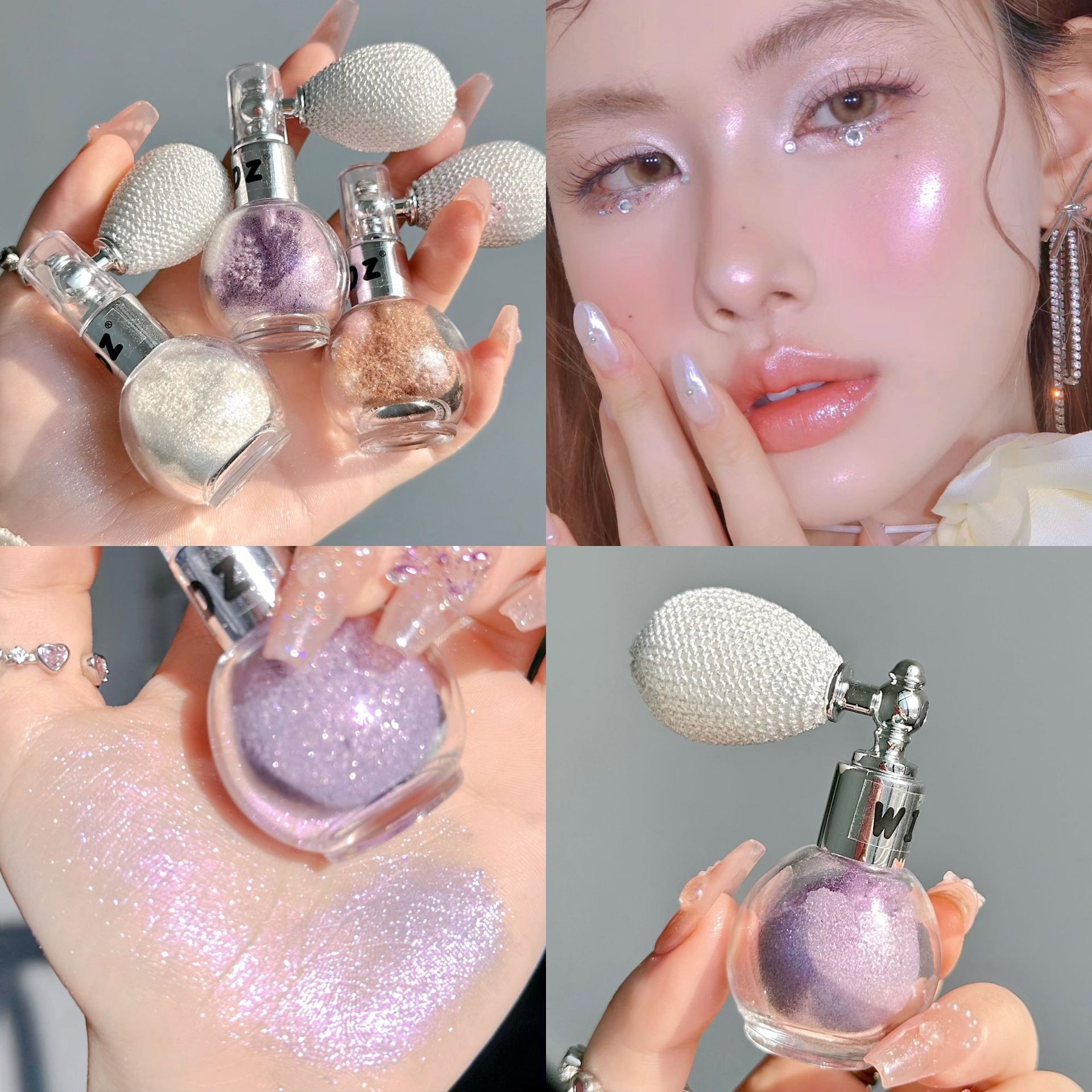 Cross-Border Internet Celebrity Air Cushion Glitter Highlighter Spray Powder Fine Shimmer Spray Pearlescent Brightening Loose Powder Sparkling Versatile Loose Powder