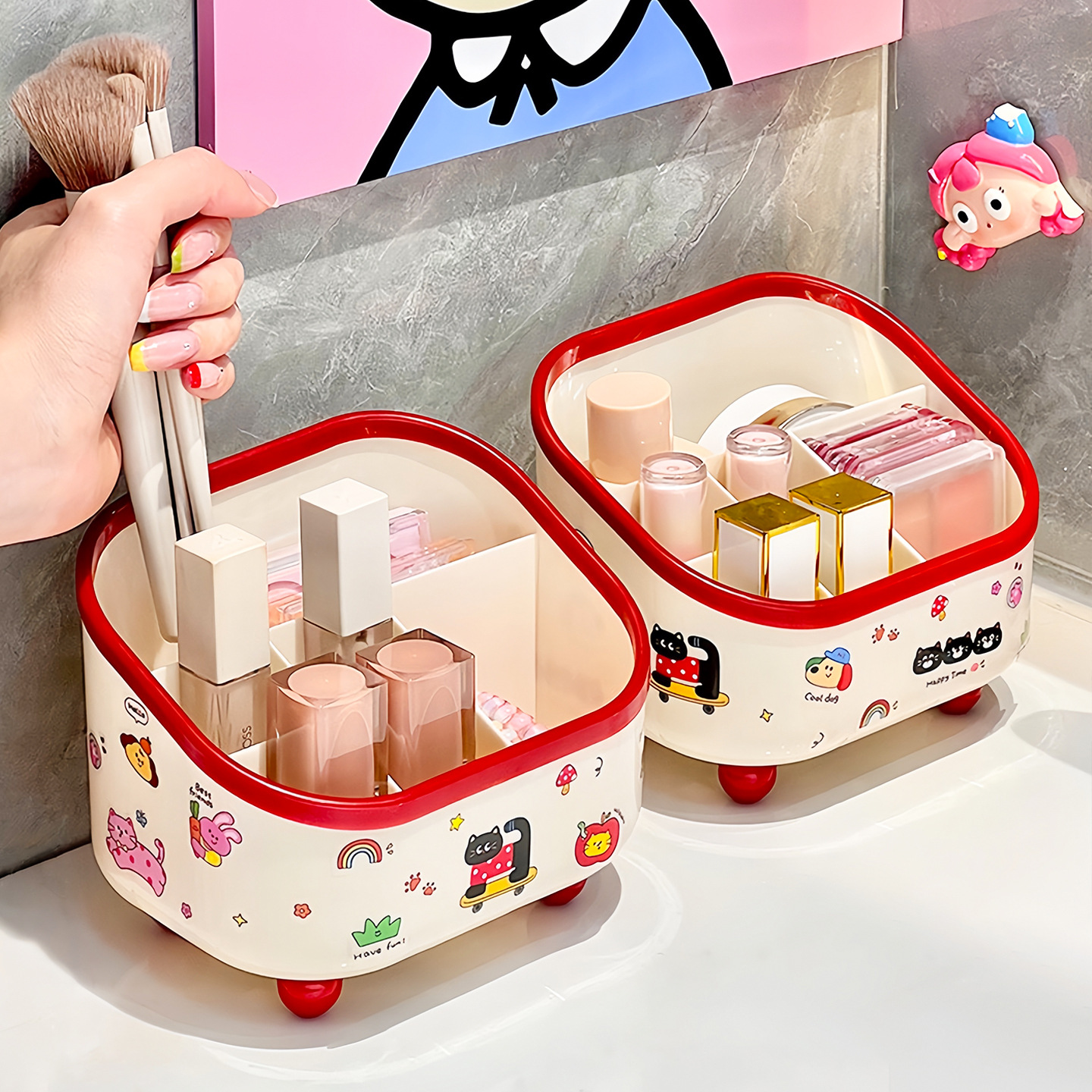 Настольная коробка для хранения Многофункциональный органайзер для косметики Помада Шестиконтейнерный органайзер Для стола в общежитии Офисный подставка для канцелярии