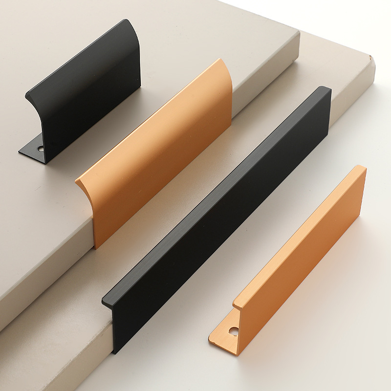Aluminum profile cabinet door modern simple embedded door seam invisible door handle black gold right angle arc long handle