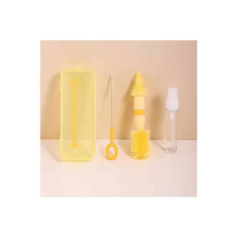 Baby Silicone Portable Bottle Brush Storage Box Set Baby Cleaning Pacifier Brush Drain Rack Travel Outing Set