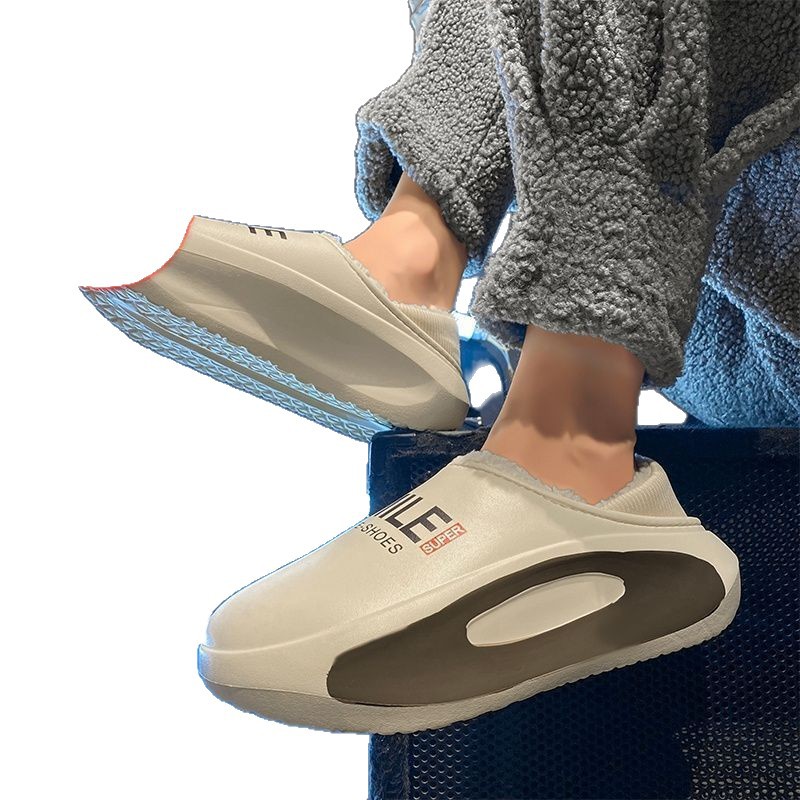 Waterproof Cotton Slippers for Men 2025 Winter Fleece-Lined to Heattech Home Indoor Bag Heel Cotton Shoes for Outer Wear Non-Slip Cotton Slippers