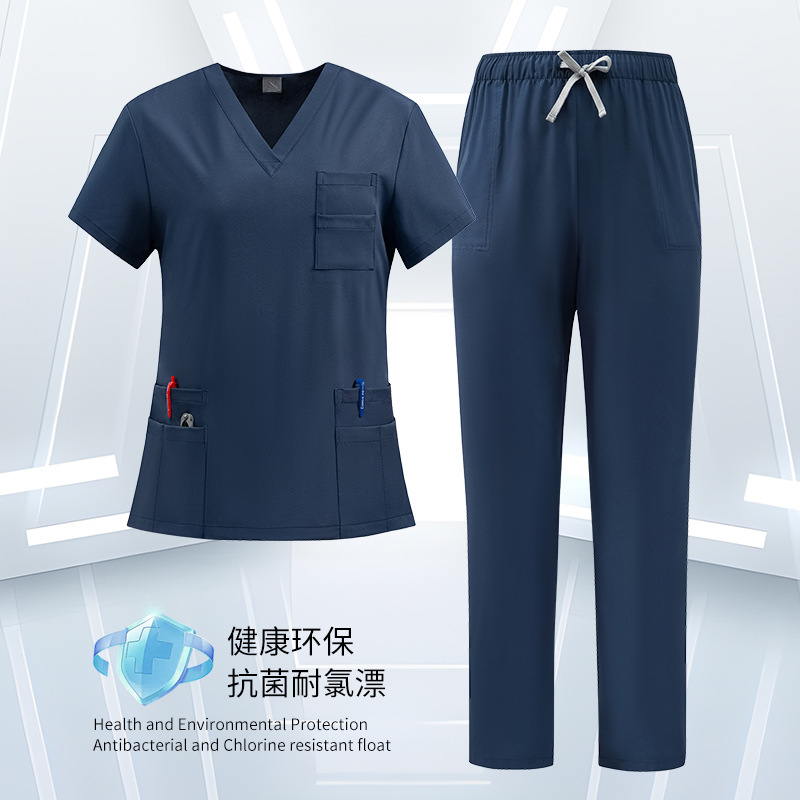 Nurse Uniforms for Male and Female Doctors, Skin-Friendly and Comfortable Hand Washing Clothes, V-Neck Suits, Medical Care Special Work Clothes, Cross-Border Amazon