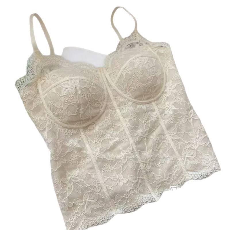 French-Style 6100 Tank Top with Built-In Bra and Chest Pads, Integrated Beautiful Back Camisole, Slim Fit