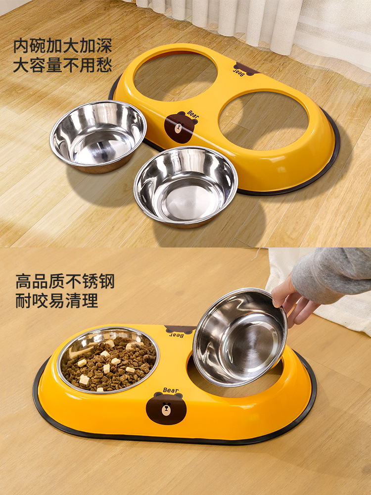 Dog Bowl, Dog Dish, Cat Bowl, Cat Food Bowl, Dog Food Bowl, Anti-Spill Double Bowl with Integrated Water Dispenser, Pet Supplies for Small and Medium-Sized Dogs