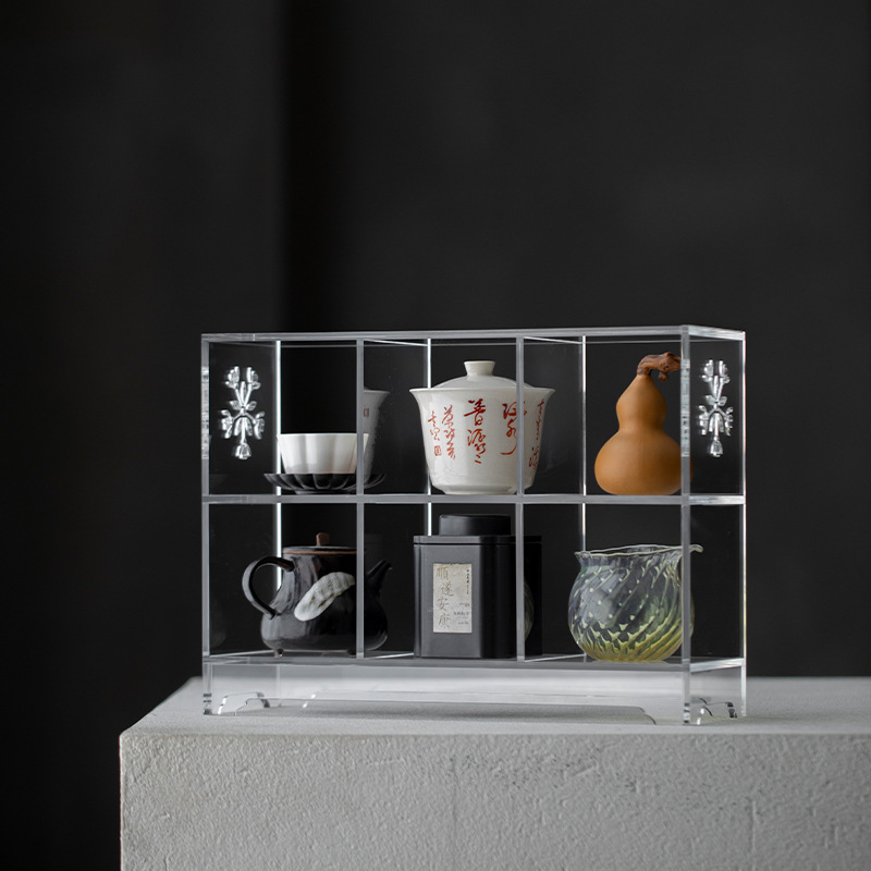 Acrylic Tea Set Teapot Display Rack Desktop Storage Rack Without Back Panel Grid Rack Can Be Developed