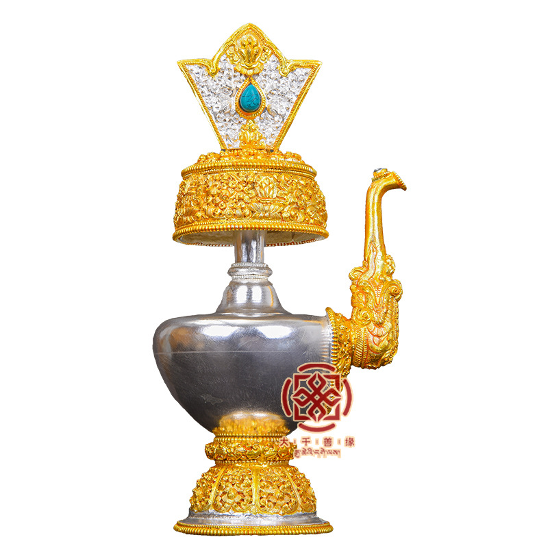 Dachian Shanyuan Nepal Imported Fully Handmade Pure Copper Gilt Silver Bumbha Pot 1 Pair of Tantric Water Purification Bottles