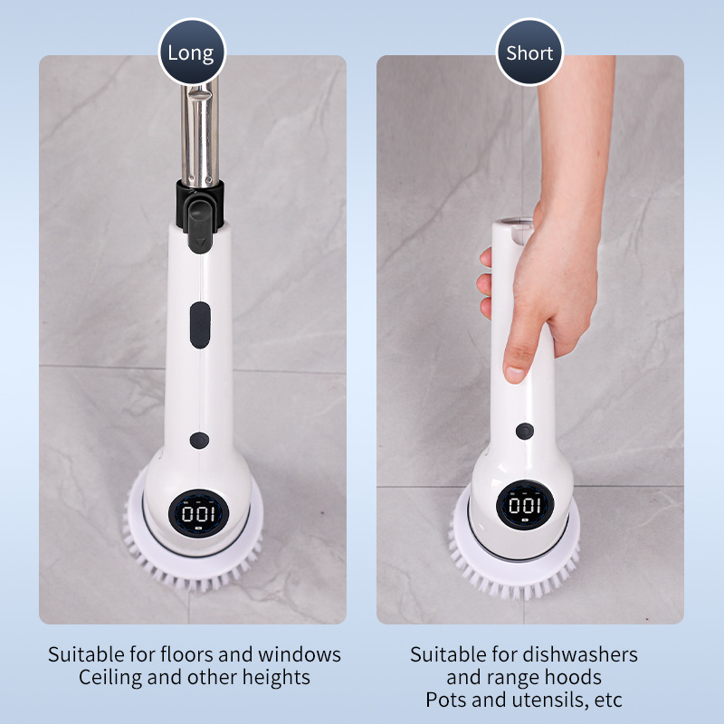 Cross-border nine-in-one cleaning brush long handle retractable LCD digital display kitchen bathroom electric cleaning brush electric mop