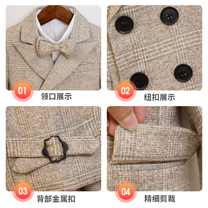 Children's autumn and winter suit British plaid suit vest suit boy's birthday year-old flower girl dress host performance costume