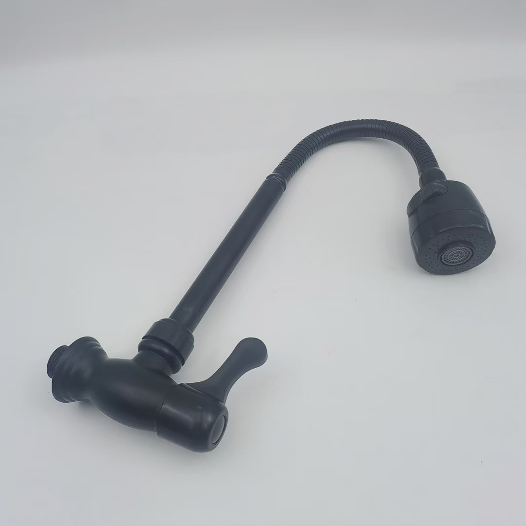 Plastic Cross-Border Model Black Household Wall-Mounted Sink Faucet with Swivel Pipe, Single Cold Water Faucet with Magnetization