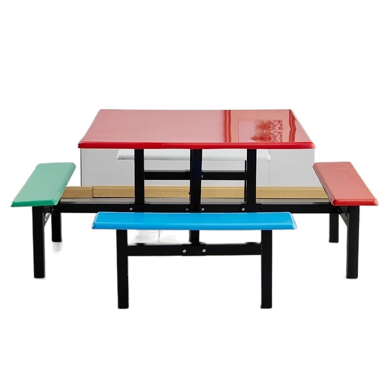 Canteen Dining Table and Chairs for School Students and Staff, Factory 6-Person and 8-Person Integrated Fast Food Dining Table and Chair Set, Stainless Steel Round Dining Table