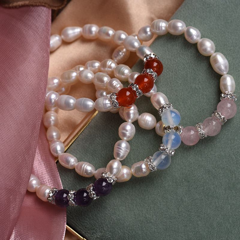 Factory spot wholesale natural freshwater pearl agate bracelet elastic bracelet half treasure series creative jewelry gifts