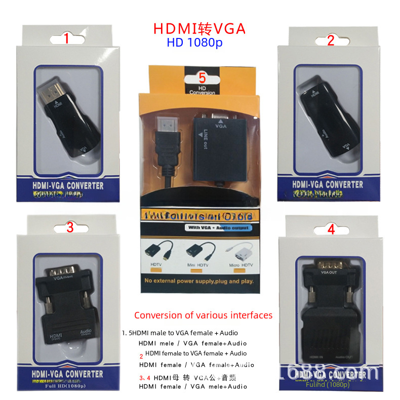 hdmi female to male vga to hd line adapter computer set-top box converter with screen display TV