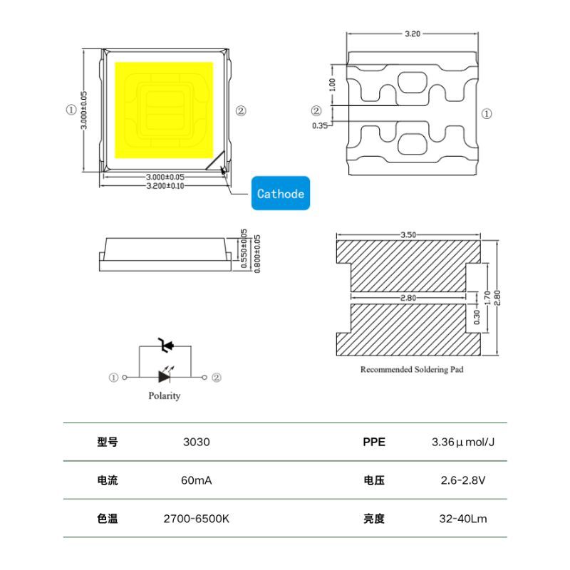 3030 plant lamp beads high luminous efficiency plant growth light source led lamp beads patch 3V can replace LM301H